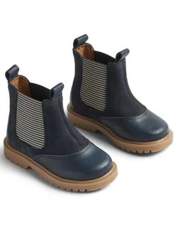 Leder-Chelsea-Boots in Dunkelblau>Wheat