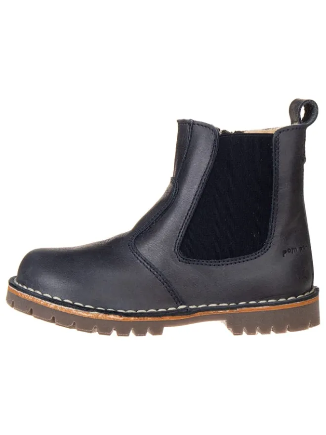 POM POM Stiefeletten·Chelsea Boots^Leder-Chelsea-Boots in Dunkelblau
