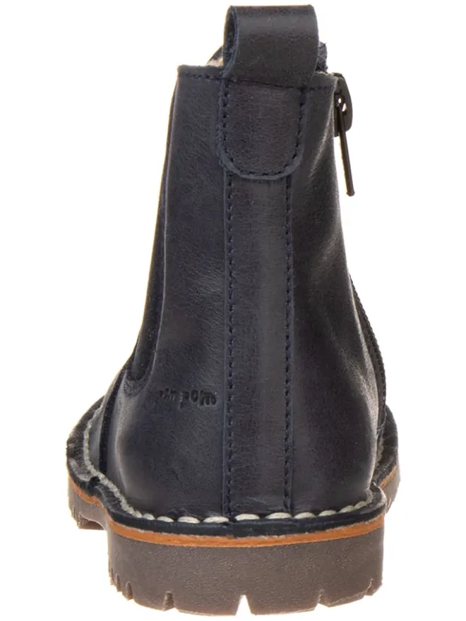 POM POM Stiefeletten·Chelsea Boots^Leder-Chelsea-Boots in Dunkelblau