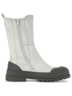 Leder-Chelsea-Boots in Hellgrau/ Schwarz><noscript><img width=