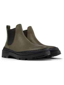 Leder-Chelsea-Boots in Khaki/ Schwarz>Camper New
