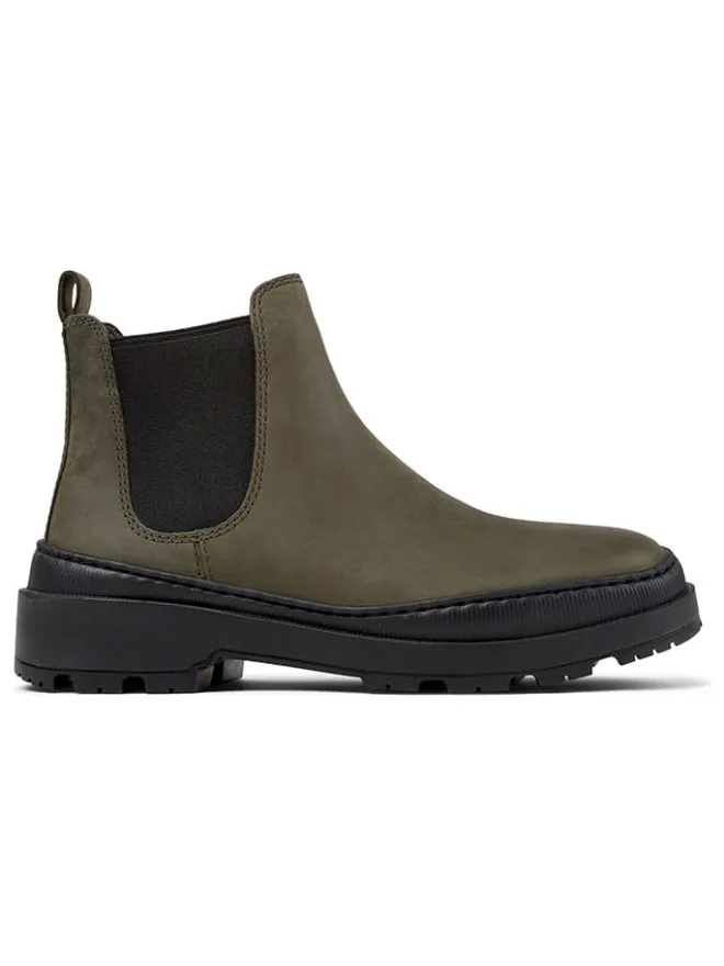 Leder-Chelsea-Boots in Khaki/ Schwarz>Camper New