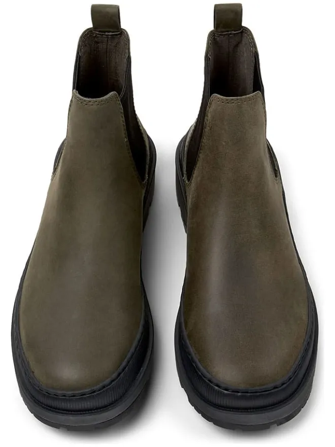 Leder-Chelsea-Boots in Khaki/ Schwarz>Camper New