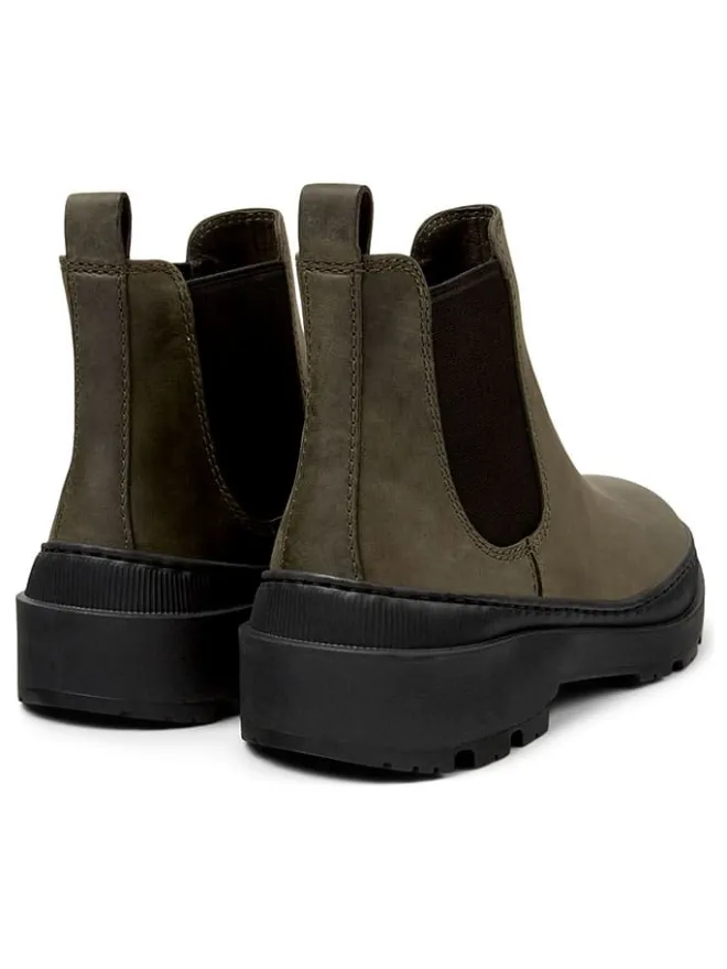 Leder-Chelsea-Boots in Khaki/ Schwarz>Camper New
