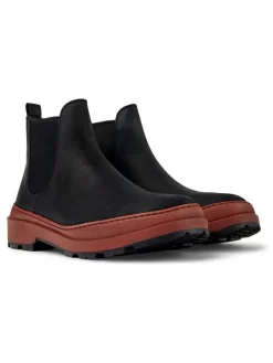 Leder-Chelsea-Boots in Schwarz/ Hellbraun>Camper New