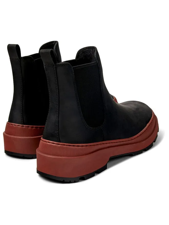 Leder-Chelsea-Boots in Schwarz/ Hellbraun>Camper New