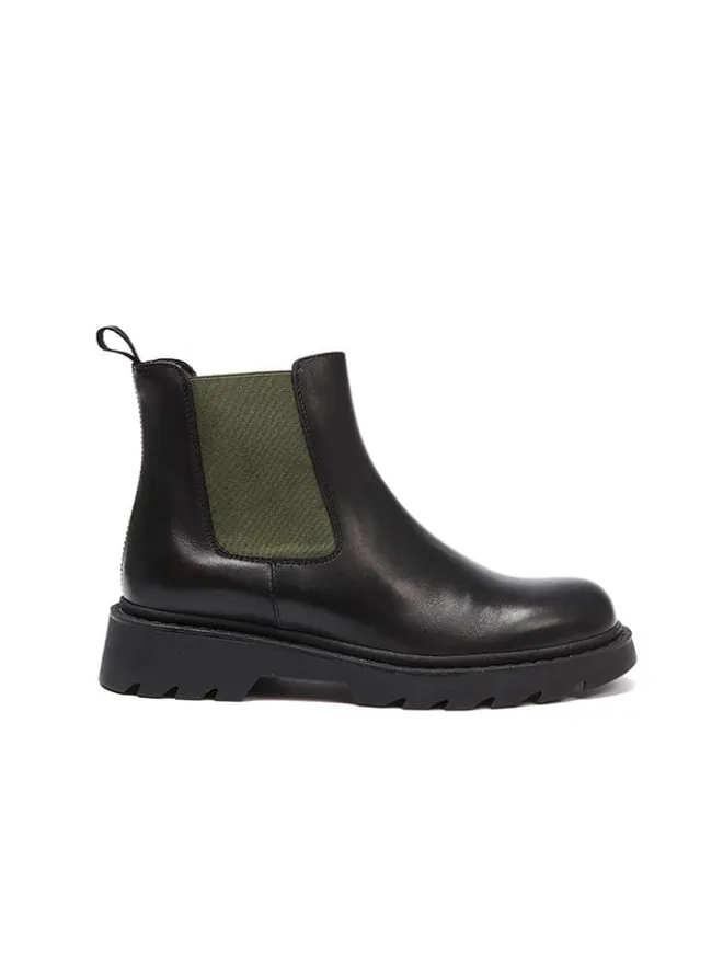 Frank Daniel Stiefeletten^Leder-Chelsea-Boots in Schwarz/ Khaki