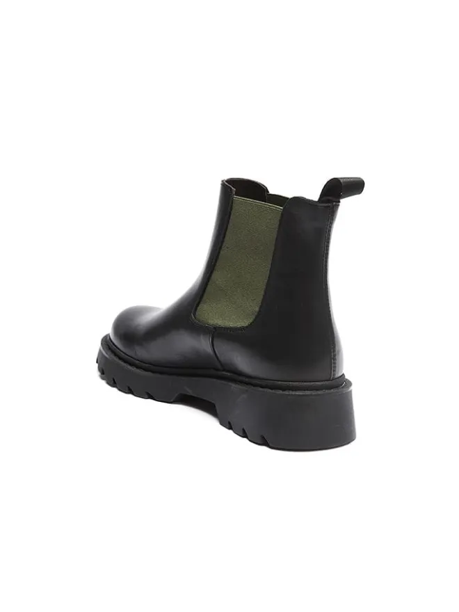 Frank Daniel Stiefeletten^Leder-Chelsea-Boots in Schwarz/ Khaki