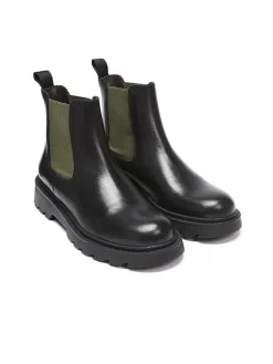 Frank Daniel Stiefeletten^Leder-Chelsea-Boots in Schwarz/ Khaki