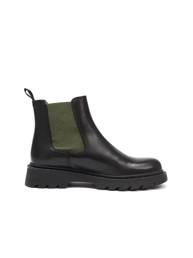 Frank Daniel Stiefeletten^Leder-Chelsea-Boots in Schwarz/ Khaki