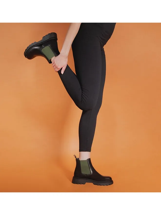 Frank Daniel Stiefeletten^Leder-Chelsea-Boots in Schwarz/ Khaki