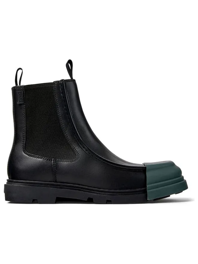 Leder-Chelsea-Boots in Schwarz/ Grün>Camper Hot