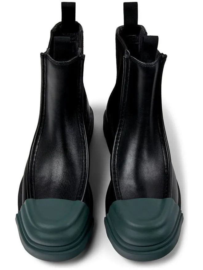 Leder-Chelsea-Boots in Schwarz/ Grün>Camper Hot