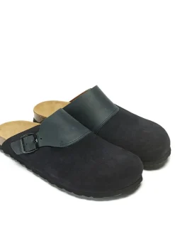 Leder-Clogs in Dunkelblau><noscript><img width=