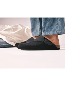 Leder-Clogs in Dunkelblau><noscript><img width=