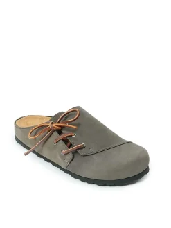 Mandel Hausschuhe^Leder-Clogs in Grau
