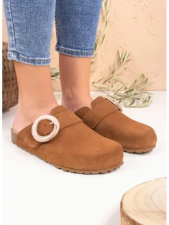 Leder-Clogs in Hellbraun><noscript><img width=