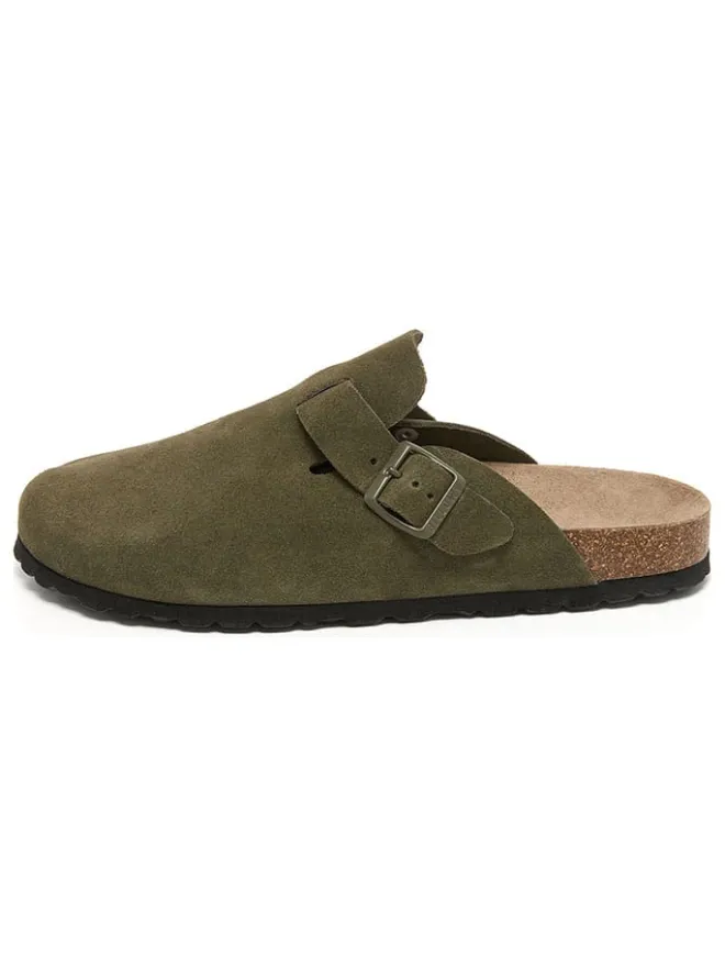 billowy Hausschuhe^Leder-Clogs in Khaki