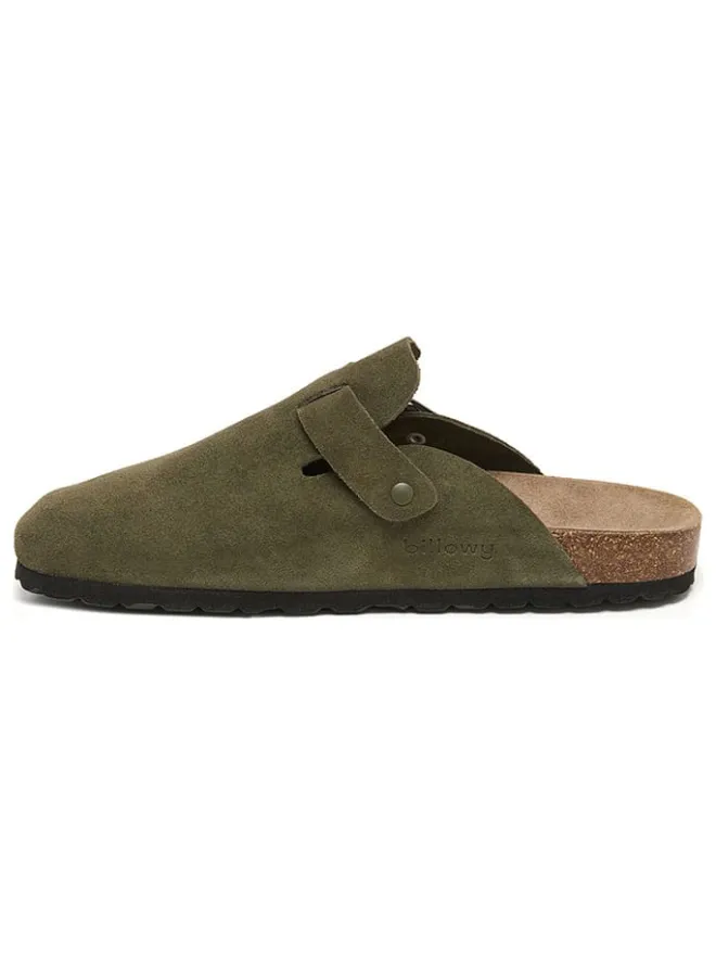 billowy Hausschuhe^Leder-Clogs in Khaki