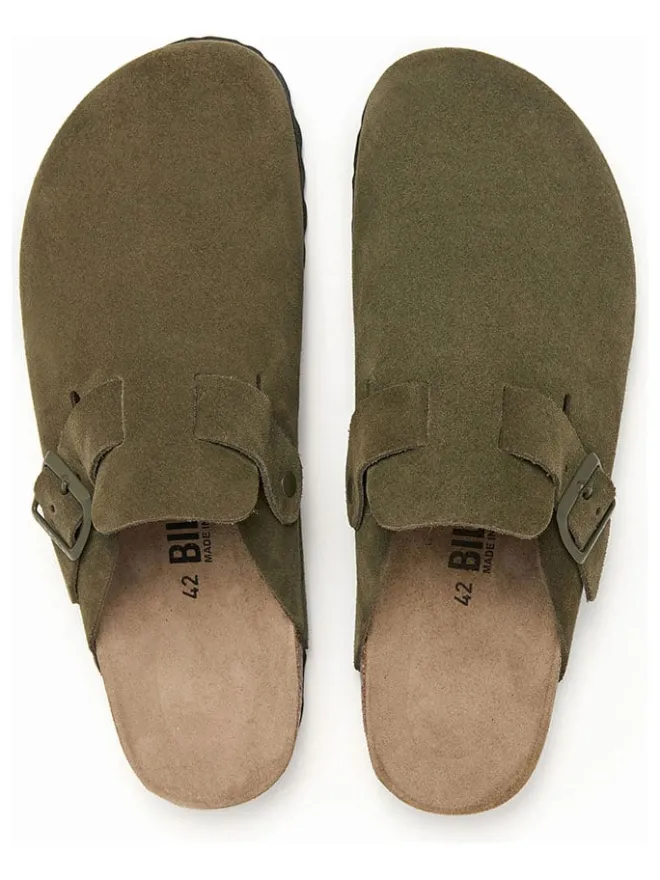 billowy Hausschuhe^Leder-Clogs in Khaki