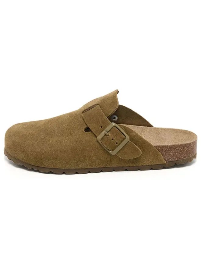 Leder-Clogs in Oliv>billowy