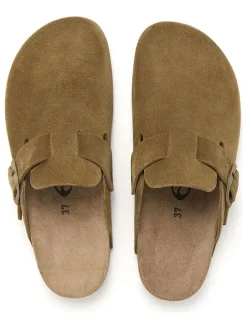 Leder-Clogs in Oliv><noscript><img width=