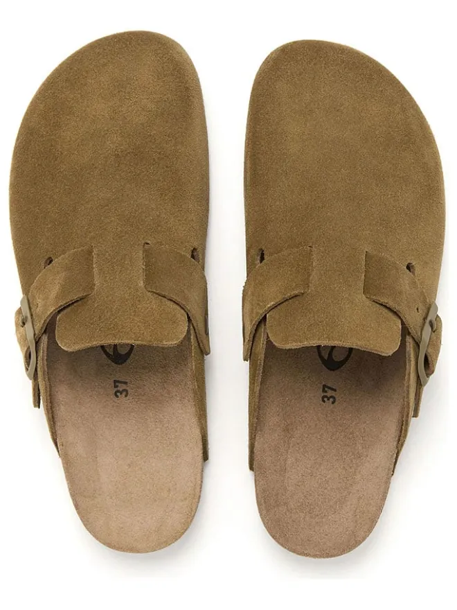 Leder-Clogs in Oliv>billowy