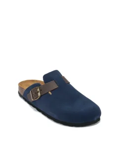 Mandel Hausschuhe^Leder-Clogs "Noe" in Dunkelblau