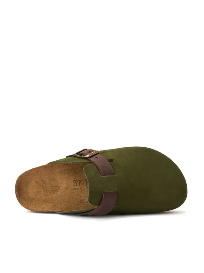 Leder-Clogs "Noe" in Khaki>Mandel New