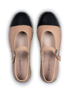 Leder-Espandrilles in Beige/ Schwarz><noscript><img width=