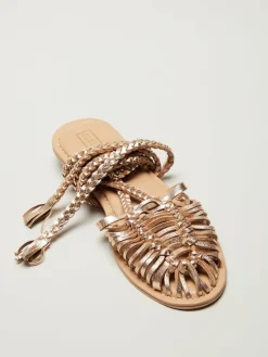 Leder-Halbsandalen in Gold><noscript><img width=