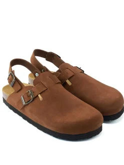 Leder-Halbsandalen in Hellbraun><noscript><img width=