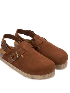 Leder-Halbsandalen in Hellbraun><noscript><img width=