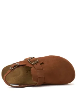 Leder-Halbsandalen in Hellbraun><noscript><img width=