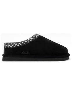 Clarks Hausschuhe|Clogs & Pantoletten^Leder-Hausschuhe in Schwarz