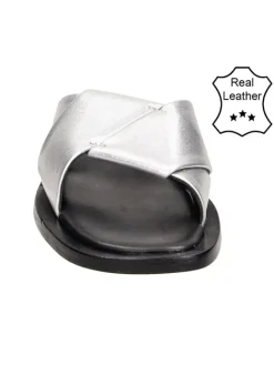 Leder-Hausschuhe in Silber><noscript><img width=