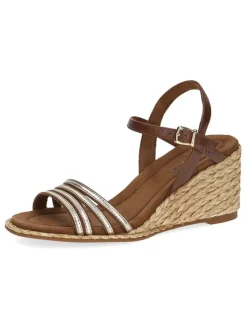 Leder-Keilsandaletten in Braun/ Gold>Caprice Best