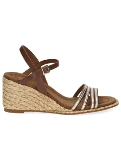 Leder-Keilsandaletten in Braun/ Gold><noscript><img width=