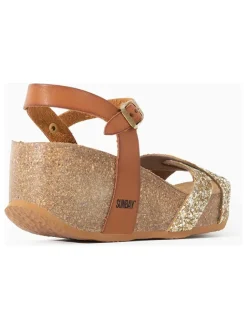 Sunbay Sandalen^Leder-Keilsandaletten in Camel/ Gold