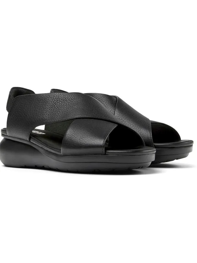 Leder-Keilsandaletten in Schwarz>Camper Discount