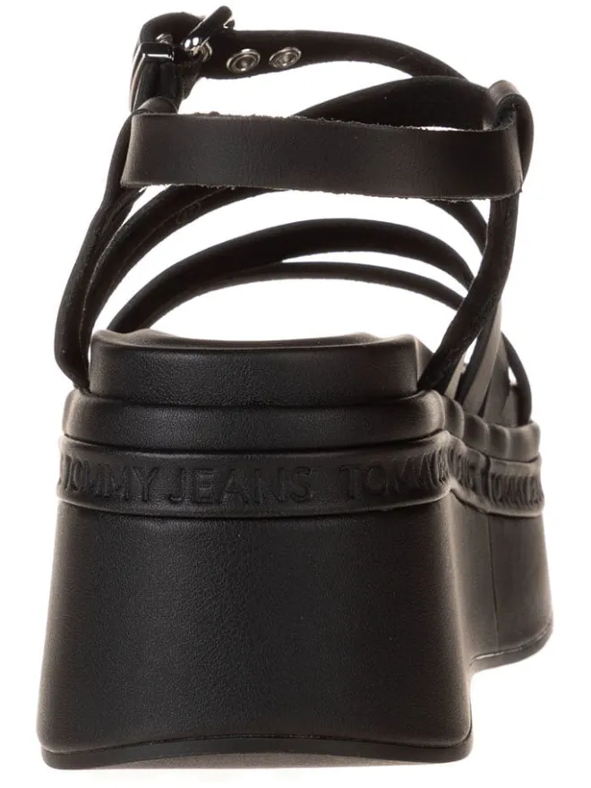Leder-Keilsandaletten in Schwarz>Tommy Hilfiger New