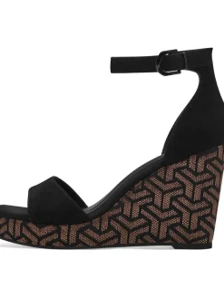 Leder-Keilsandaletten in Schwarz>Tamaris Hot