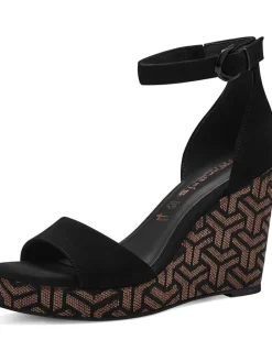 Leder-Keilsandaletten in Schwarz><noscript><img width=