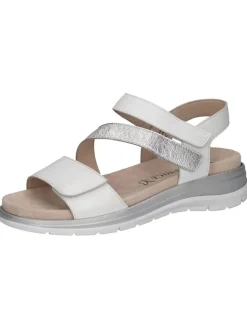 Leder-Keilsandaletten in Weiß/ Silber>Caprice Discount