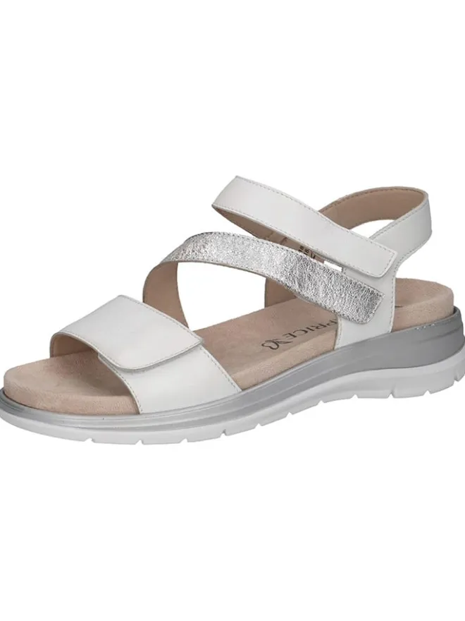 Leder-Keilsandaletten in Weiß/ Silber>Caprice Discount