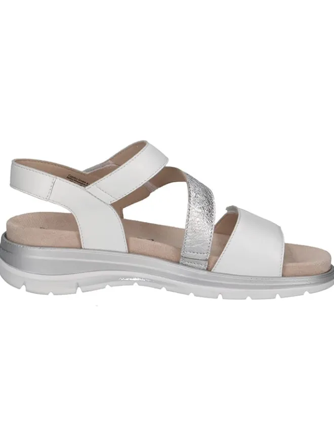 Leder-Keilsandaletten in Weiß/ Silber>Caprice Discount