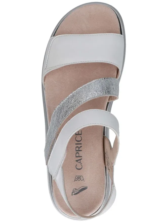 Leder-Keilsandaletten in Weiß/ Silber>Caprice Discount