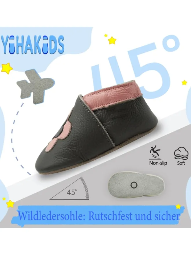 Yihakids Krabbelschuhe^Leder-Krabbelschuhe "Blumen" in Schwarz