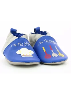 Leder-Krabbelschuhe "I am the Chef" in Blau/ Grau>Robeez Clearance