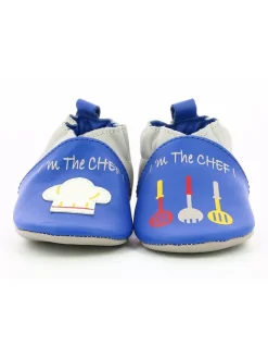 Leder-Krabbelschuhe "I am the Chef" in Blau/ Grau>Robeez Clearance